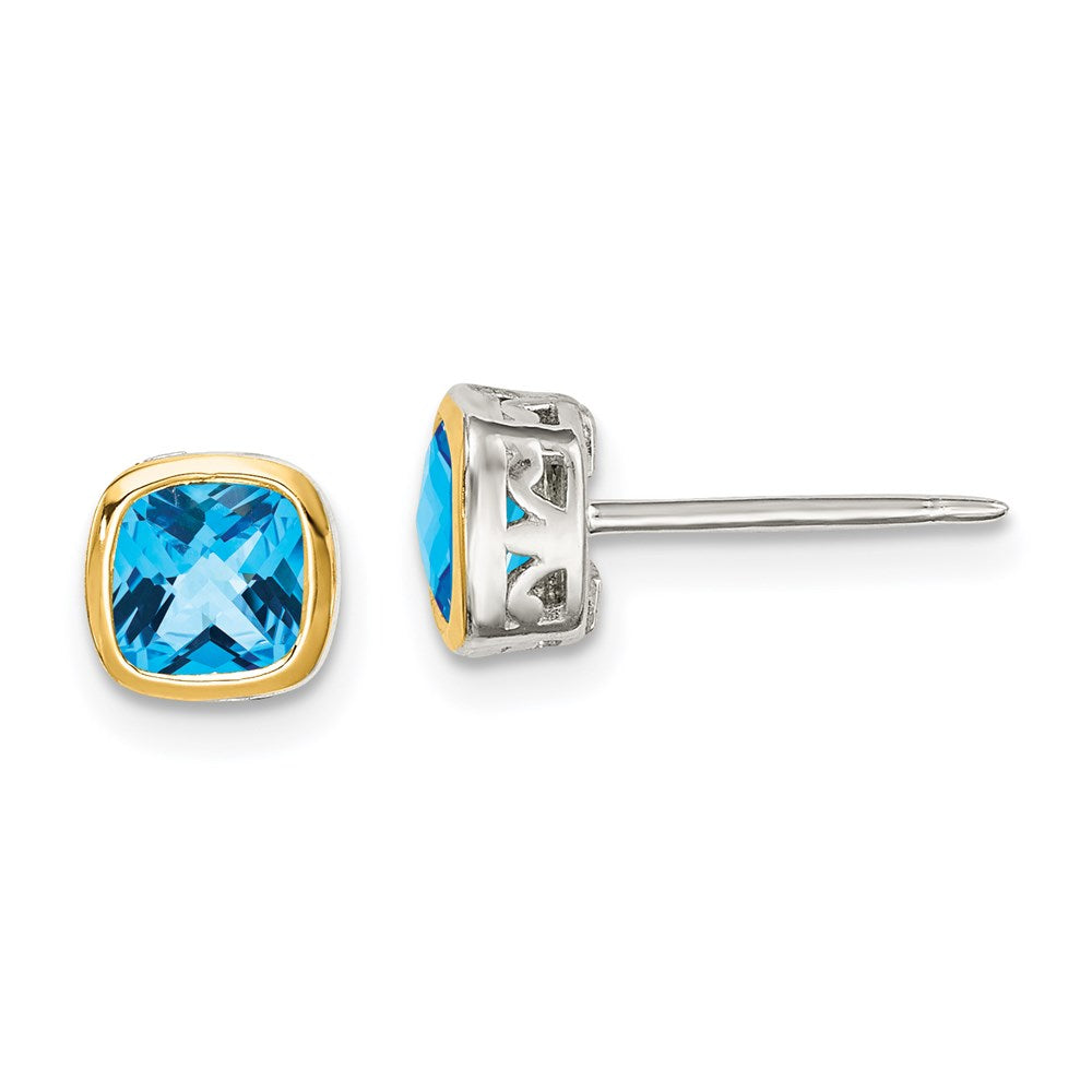 Sterling Silver RH-pltd w/14k Accent Lt Swiss Blue Topaz Sq.Stud Earrings