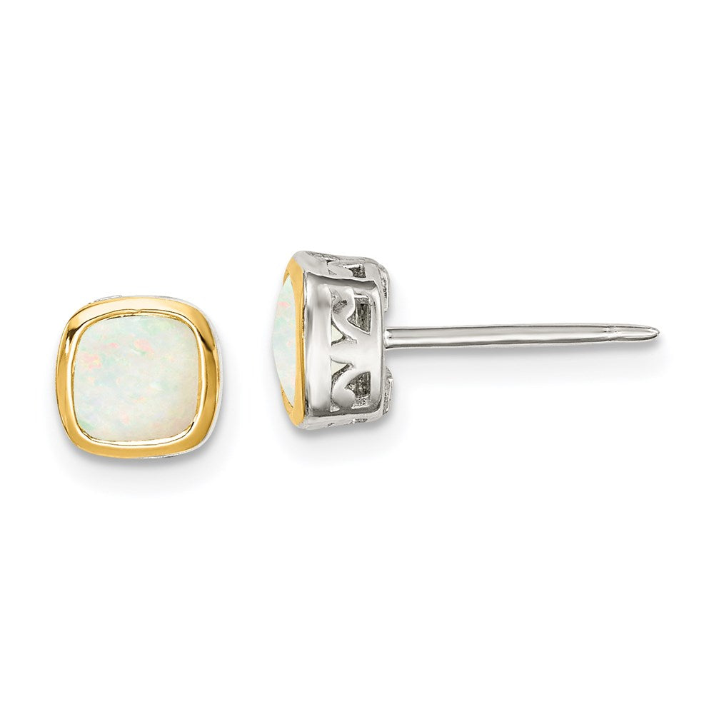 Sterling Silver RH-pltd w/14k Accent Milky Opal Square Stud Earrings