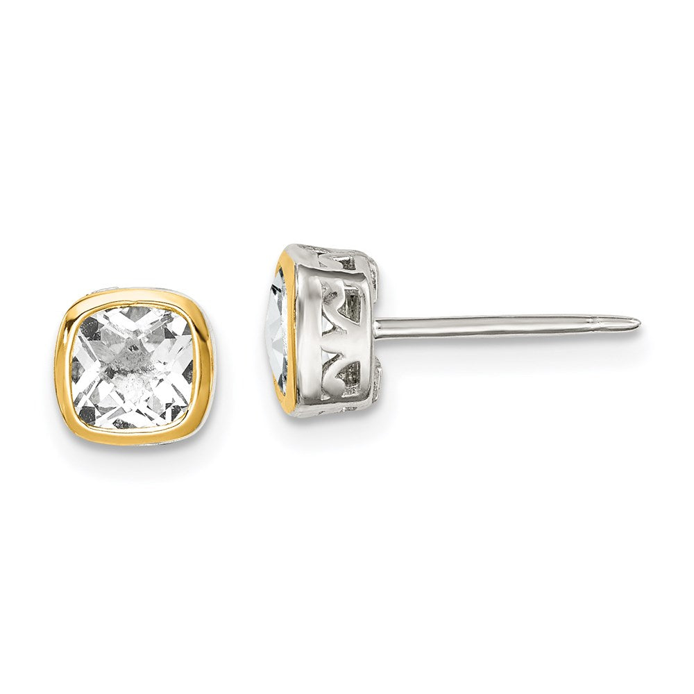 Sterling Silver RH-pltd w/14k Accent White Topaz Square Stud Earrings