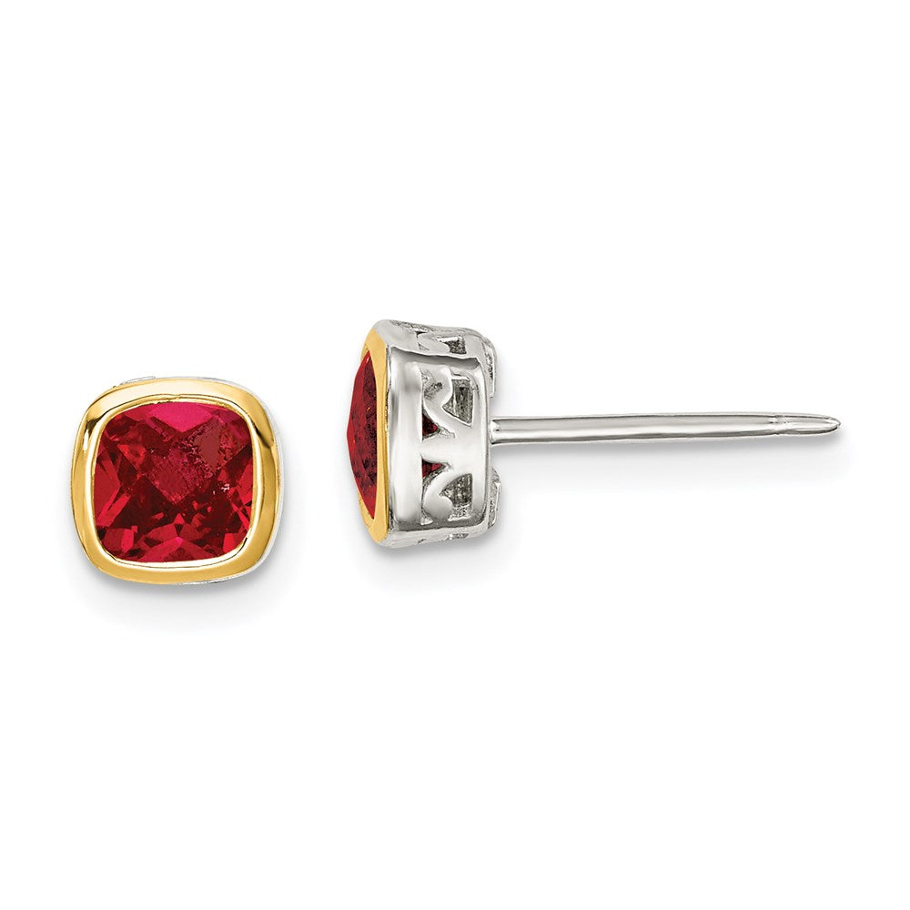 Sterling Silver RH-pltd w/14k Accent Created Ruby Square Stud Earrings