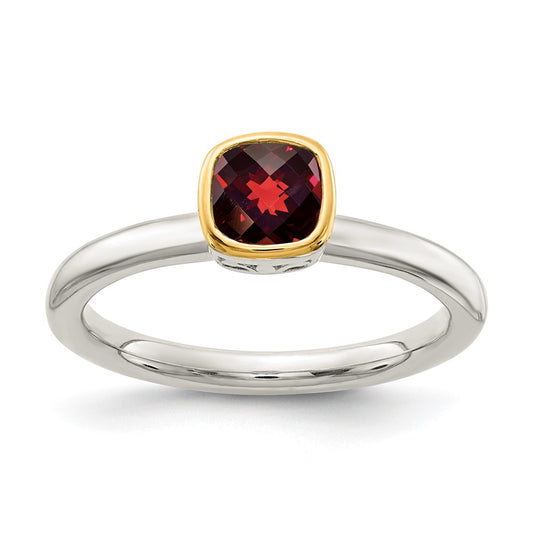 Sterling Silver Rhodium-plated w/ 14K Accent Garnet Ring