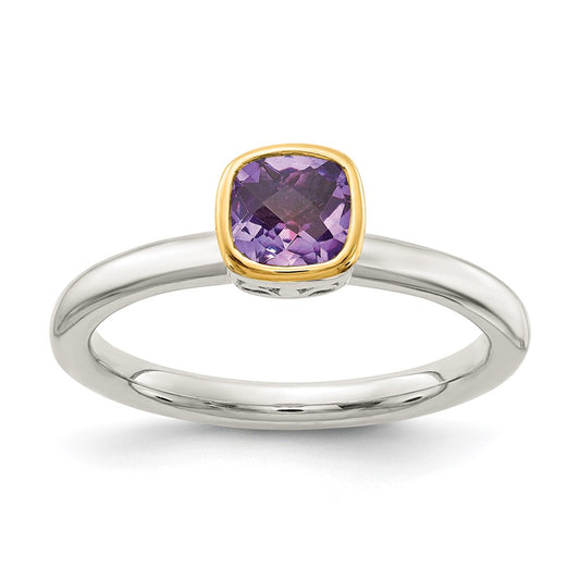 Sterling Silver Rhodium-plated w/ 14K Accent Amethyst Ring
