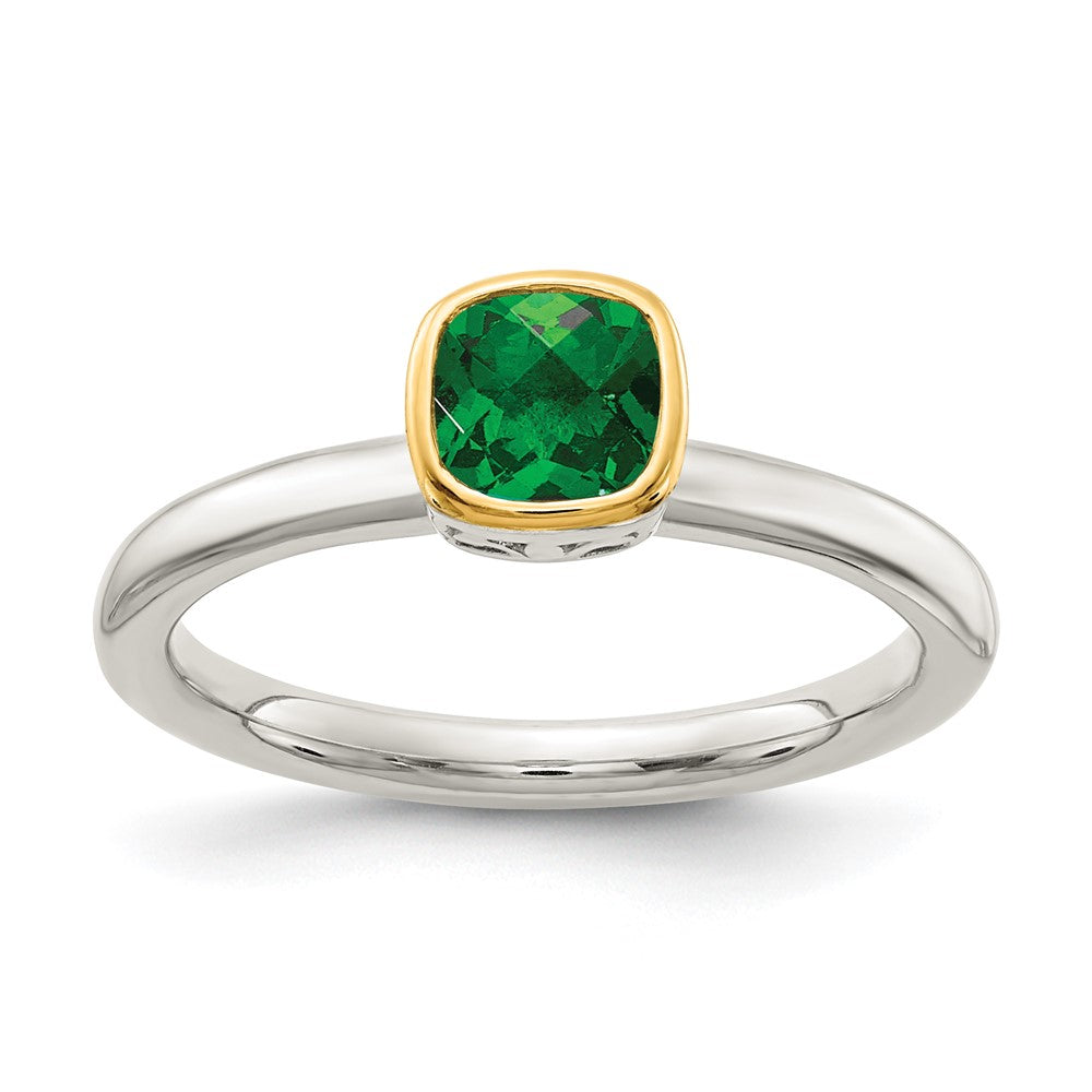 Sterling Silver Rhodium-plated w/ 14K Accent Created Emerald Ring