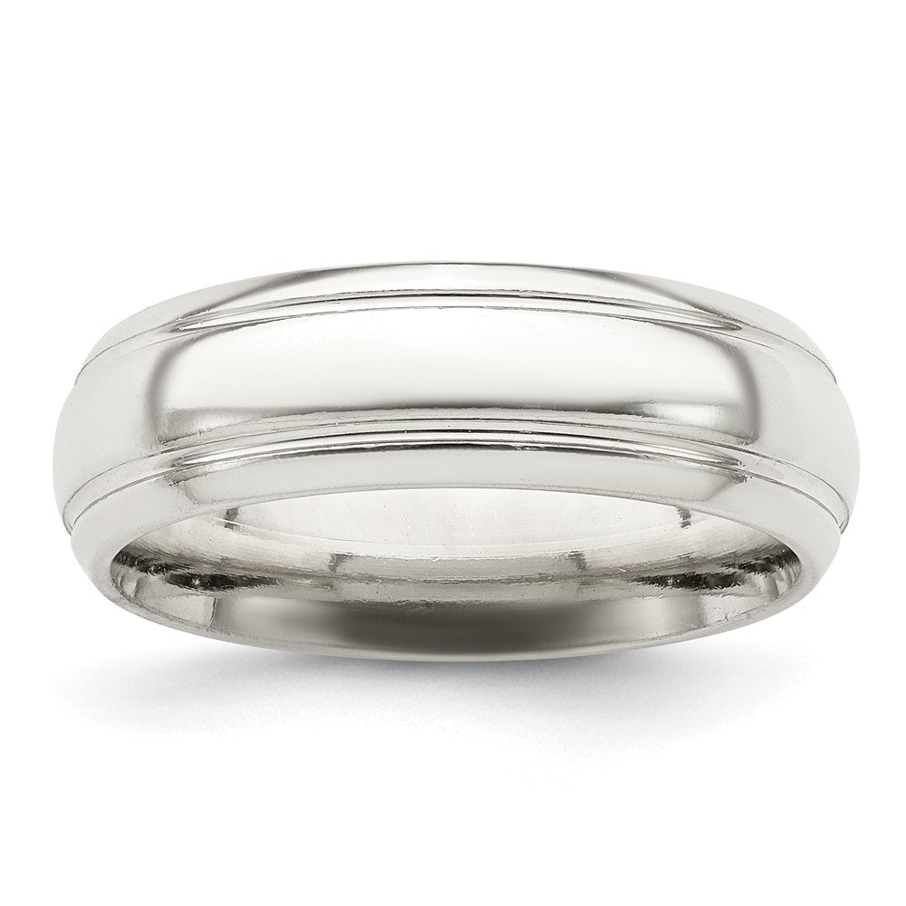 Sterling Silver 6mm Polished Grooved Band Size 10.5