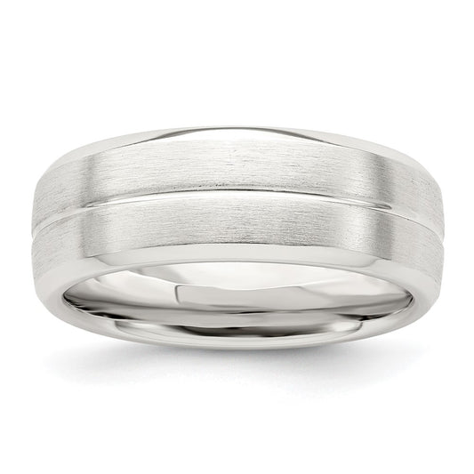 Sterling Silver 7mm Brushed Fancy Band Size 10.5