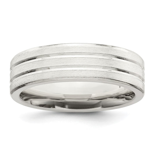Sterling Silver 6mm Brushed Fancy Band Size 13