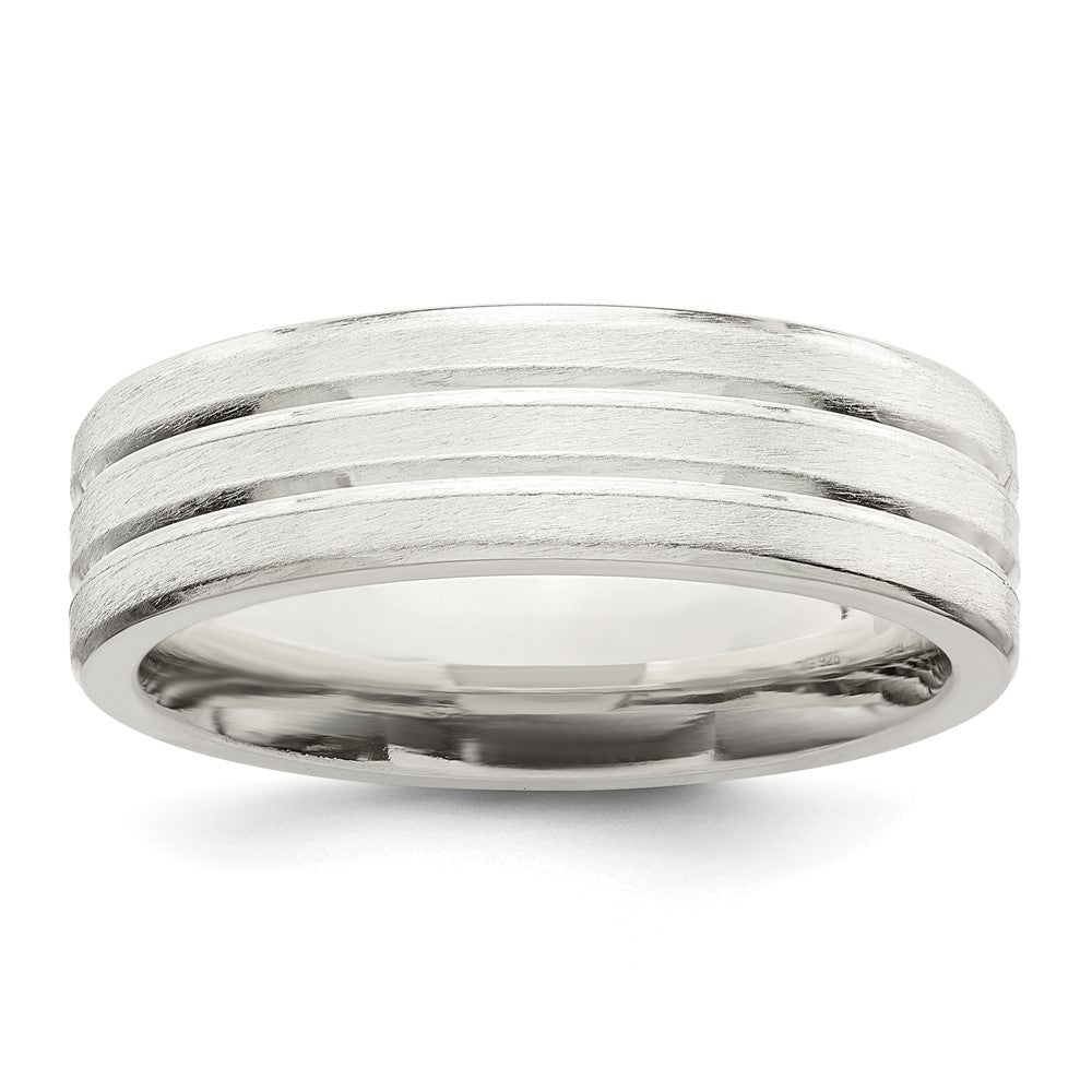 Sterling Silver 6mm Brushed Fancy Band Size 8