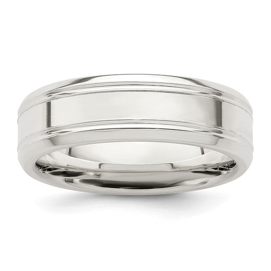 Sterling Silver 6mm Polished Grooved Band Size 8.5