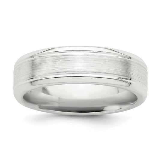 Sterling Silver 6mm Brushed Grooved Band Size 10