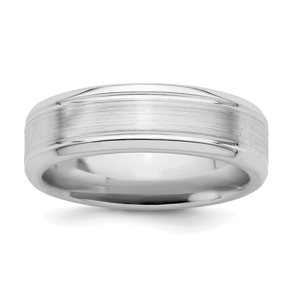 Sterling Silver Rhodium-plated 6mm Brushed Grooved Band Size 10