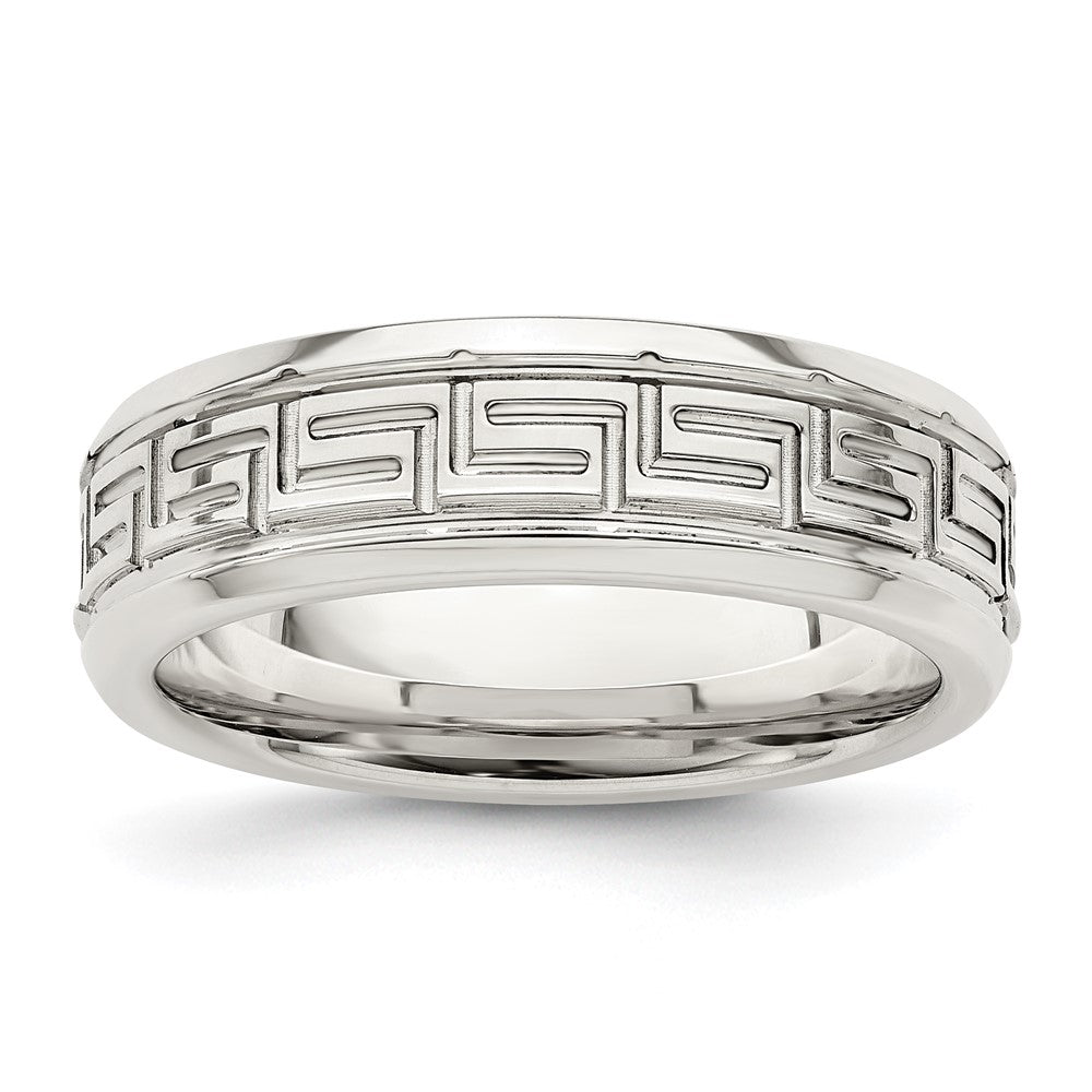 Sterling Silver 6mm Polished Greek Key Flat Band Size 11.5