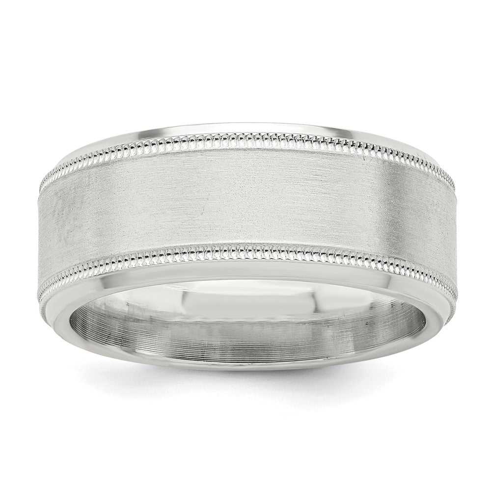 Sterling Silver 8mm Brushed Milgrain Band Size 8.5
