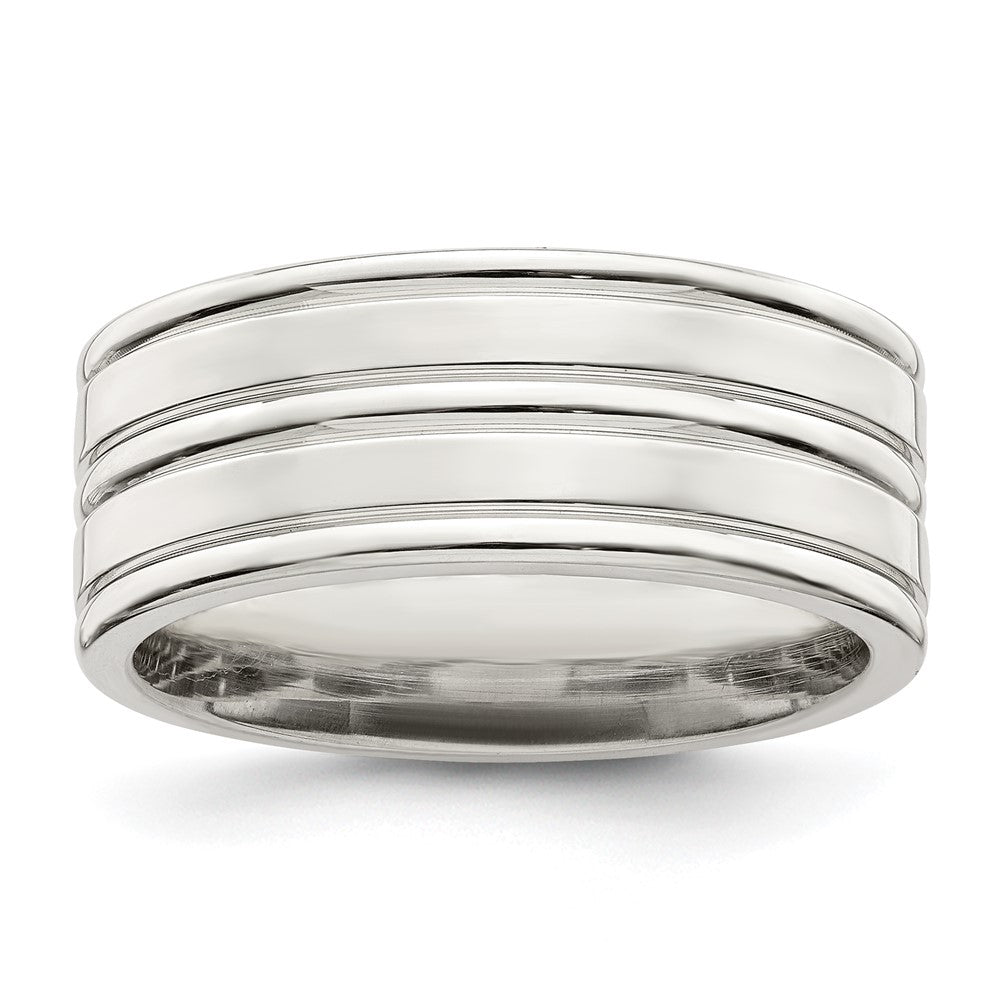 Sterling Silver 8mm Polished Fancy Band Size 13