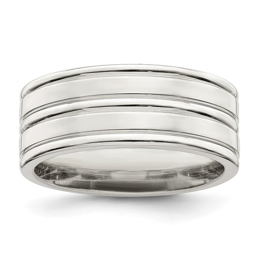 Sterling Silver 8mm Polished Fancy Band Size 8.5
