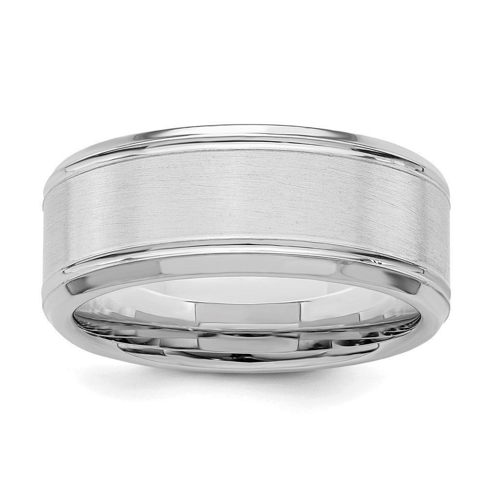 Sterling Silver Rhodium-plated 8mm Brushed Fancy Band Size 9