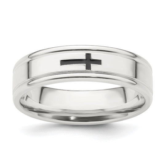 Sterling Silver 6mm Enamel Cross Fancy Band Size 9.5