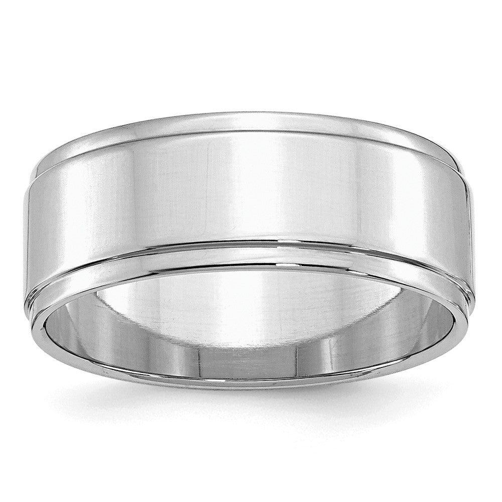 Sterling Silver Rhodium-plated 8mm Flat w/ Step Edge Size 6.5 Band