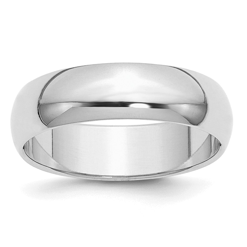 Sterling Silver Rhodium-plated 6mm Half-Round Size 7.5 Band