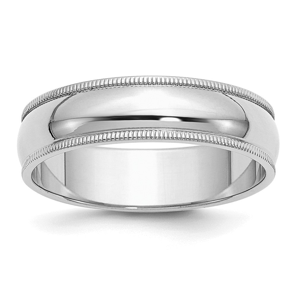 Sterling Silver Rhodium-plated 6mm Half Round Milgrain Size 5 Band