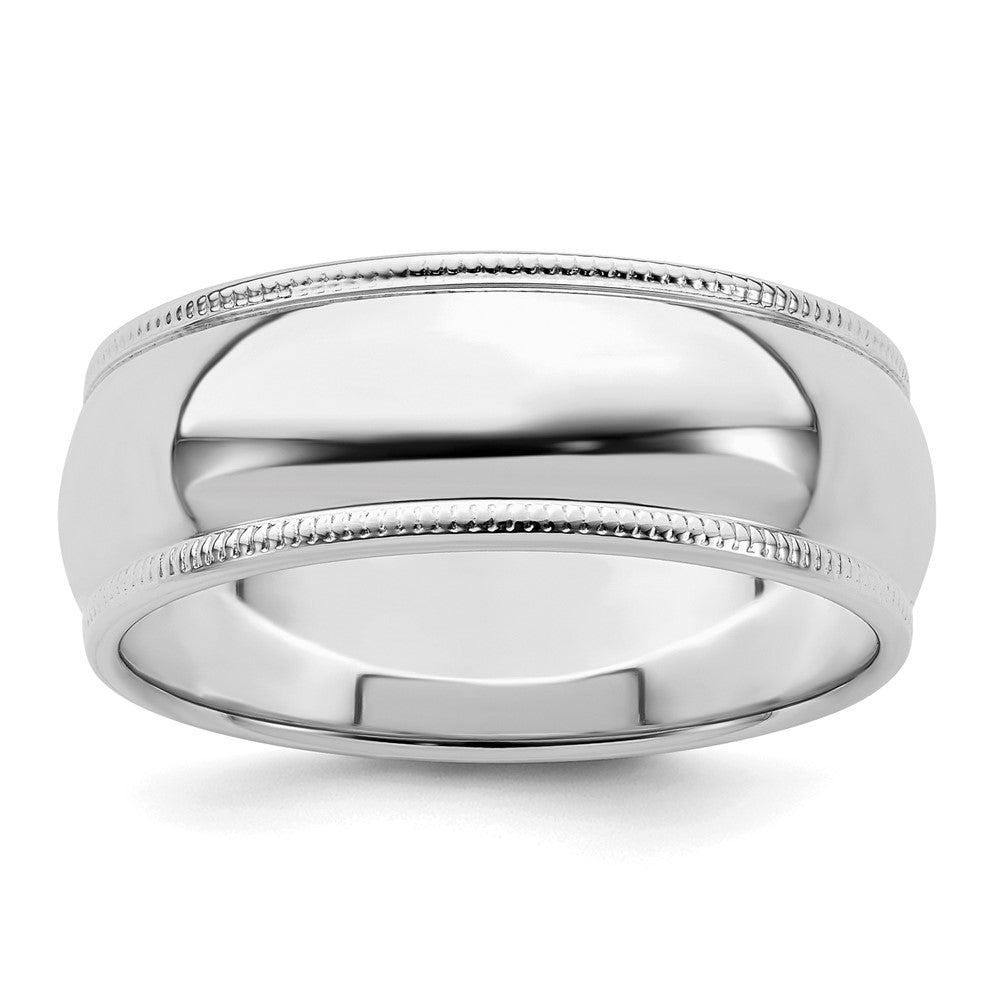 Sterling Silver Rhodium-plated 7mm Half Round Milgrain Size 8 Band