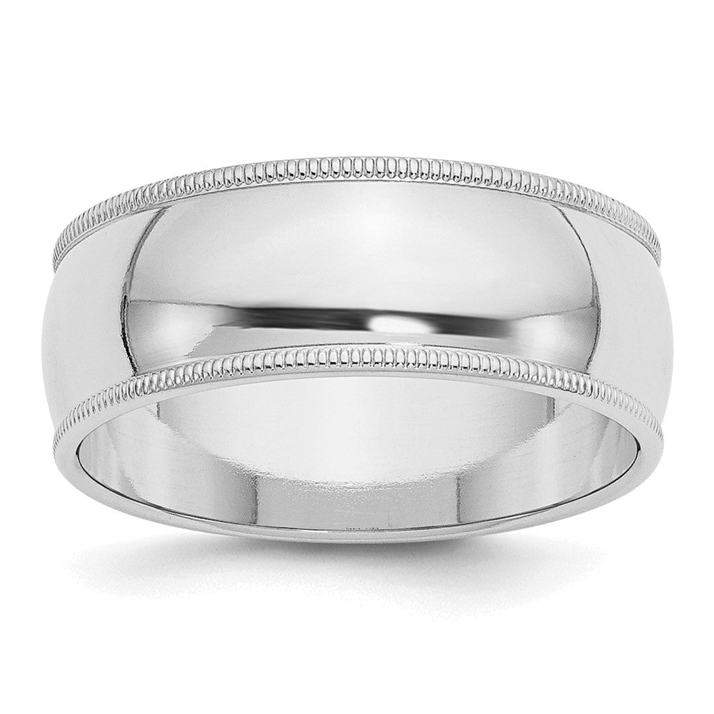 Sterling Silver Rhodium-plated 8mm Half Round Milgrain Size 13 Band
