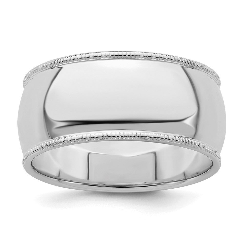 Sterling Silver Rhodium-plated 9mm Half Round Milgrain Size 10.5 Band
