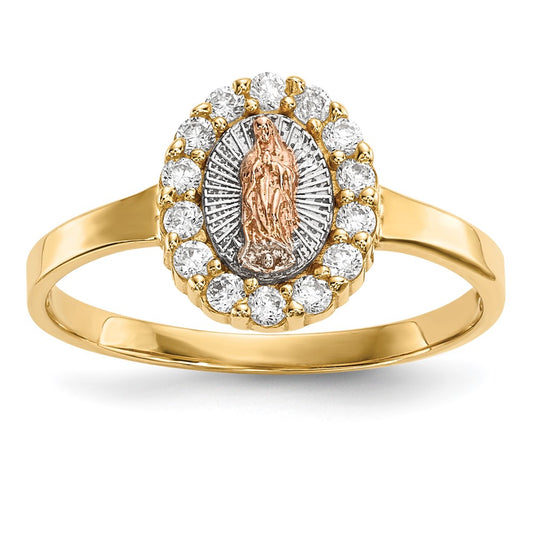 14k Two-tone w/White Rhodium CZ Lady of Guadalupe Ring