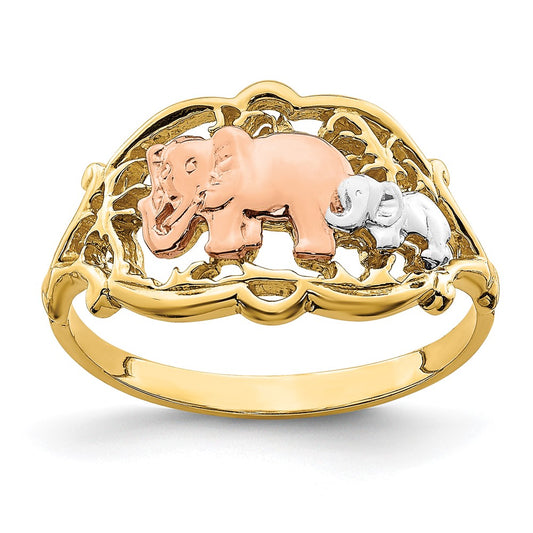 14k Two-Tone w/ White RH Two Elephants Ring