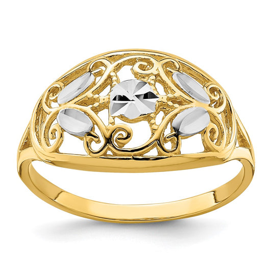 14K w/Rhodium D/C Oval Filigree Ring