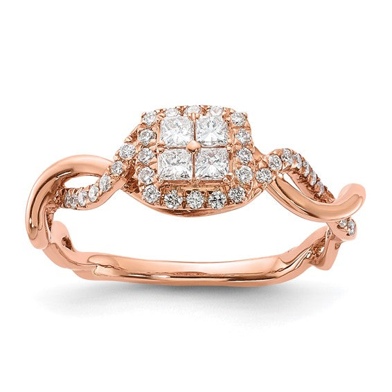 10k Rose Gold Diamond Twisted Halo Engagement Ring