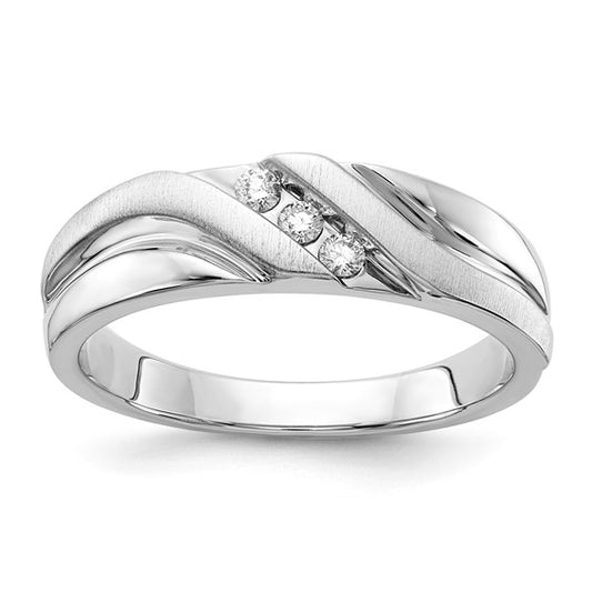 10k White Gold Polished and Satin Men's Diamond Band