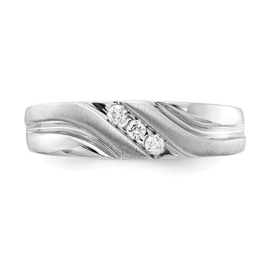 10k White Gold Polished and Satin Men's Diamond Band