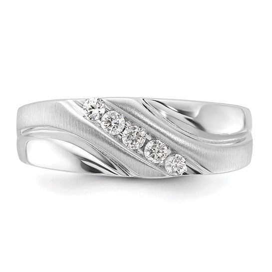 10k White Gold Polished and Satin Diamond Men's Ring