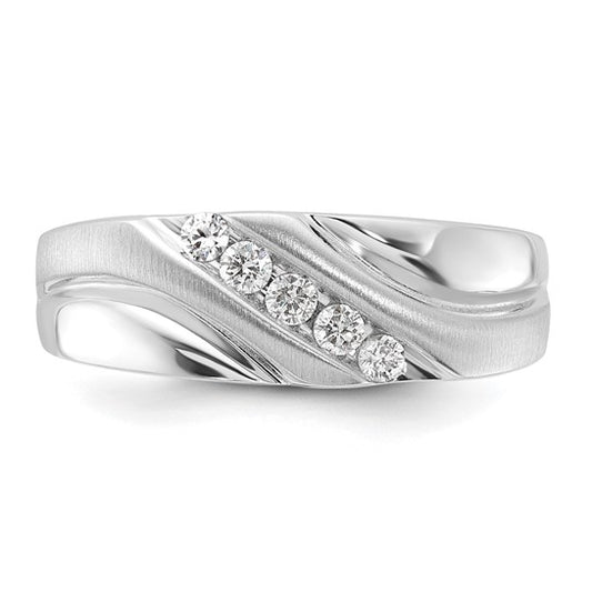 10k White Gold Polished and Satin Diamond Men's Ring
