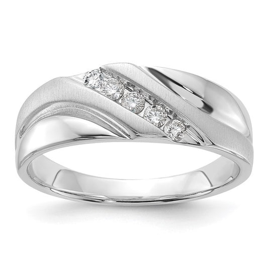10k White Gold Polished and Satin Diamond Men's Ring