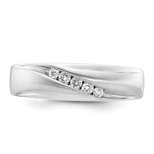 14k White Gold Lovestory Polished and Satin Diamond and Ruby Men's Ring