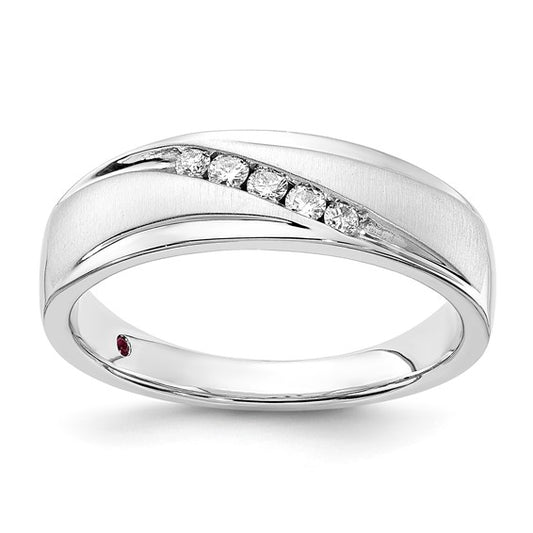 14k White Gold Lovestory Polished and Satin Diamond and Ruby Men's Ring