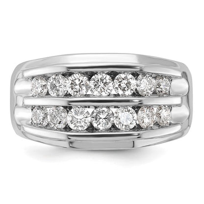 14k White Gold Mens Double Row Diamond Ring