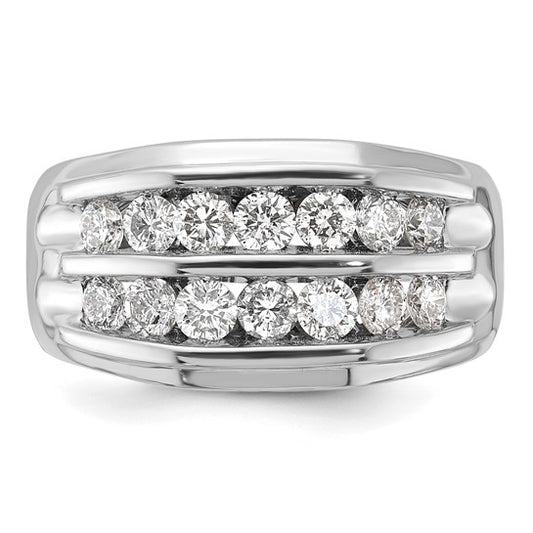 14k White Gold Mens Double Row Diamond Ring