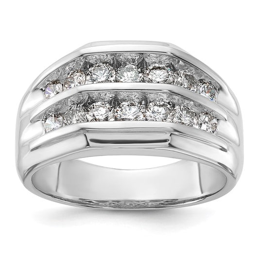 14k White Gold Mens Double Row Diamond Ring
