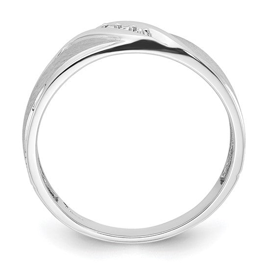 10K White Gold Polished and Brushed Diamond Ring