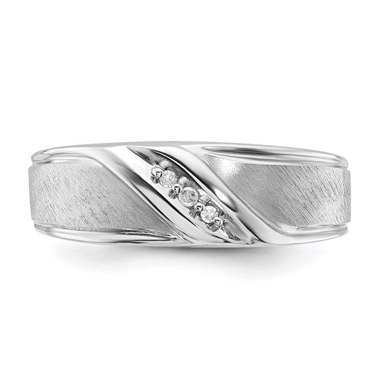 10K White Gold Polished and Brushed Diamond Ring