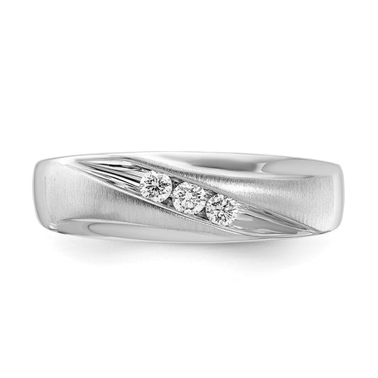 10k White Gold Polished and Satin Curved Diamond Men's Wedding Band