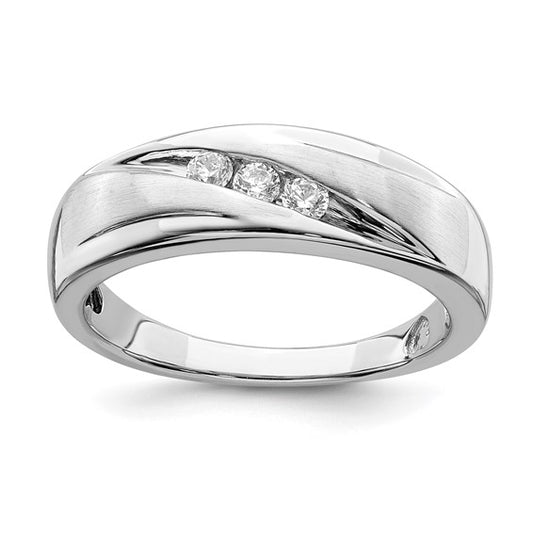 10k White Gold Polished and Satin Curved Diamond Men's Wedding Band