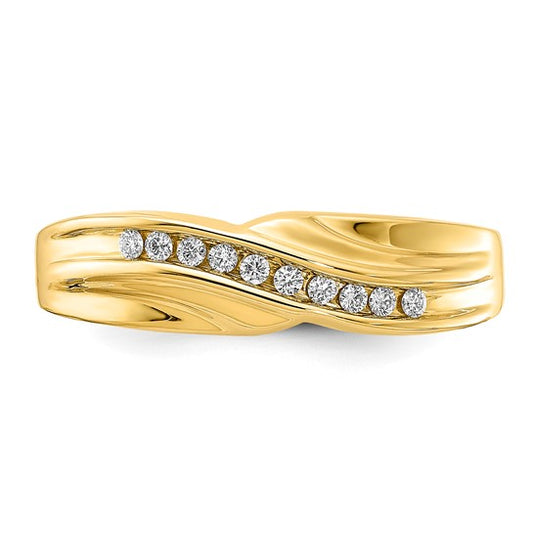 10k Yellow Gold Polished Curved Diamond Men's Ring
