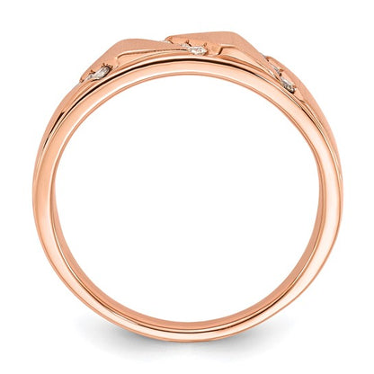 10k Rose Gold Polished and Satin White and Brown Diamond Mens Ring