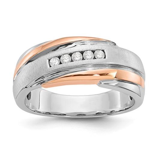 10K Two-tone Polished and Brushed Diamond Ring