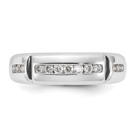 10K White Gold Polished Grooved Diamond Ring