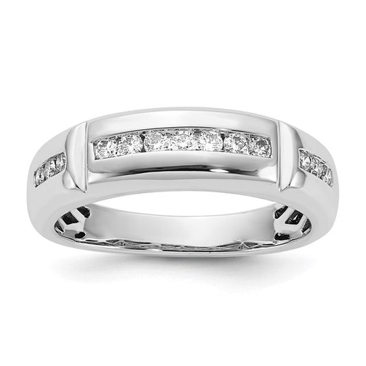 10K White Gold Polished Grooved Diamond Ring