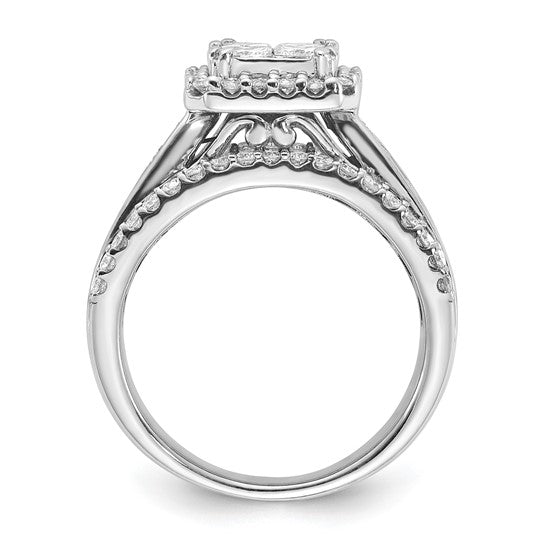 14k White Gold Polished Diamond Halo Fancy Ring